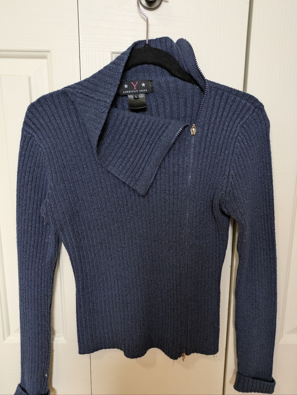 🦋5/25$ Navy Ribbed Zip-Up Women's Sweater